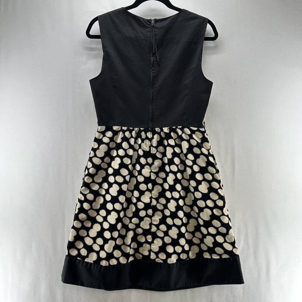 Leifnotes Mini Dress Women Sz 12 Corduroy Sleeveless Lined Polka Dot Black Cream - Picture 2 of 13